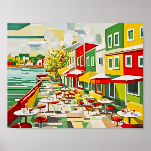 Cubist Café am Wasser Poster (Vorne)