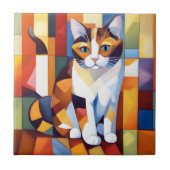Cubist Calico Cat Art Fliese (Vorderseite)