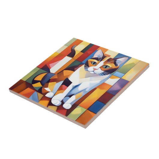 Cubist Calico Cat Art Fliese (Seite)