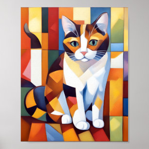 Cubist Calico Cat Art Poster