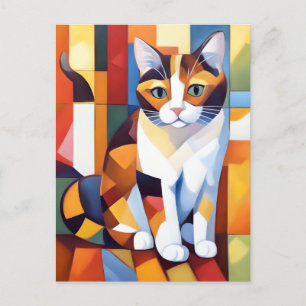 Cubist Calico Cat Art Postkarte