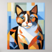 Cubist Calico Cat Komposition Gemälde Poster (Vorne)
