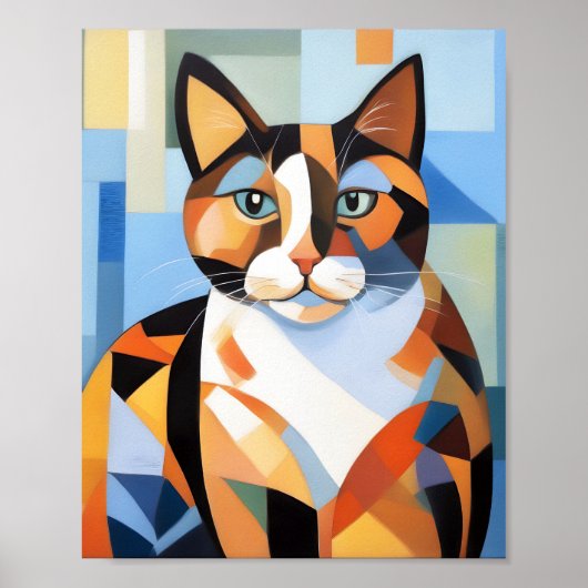 Cubist Calico Cat Komposition Gemälde Poster (Vorne)