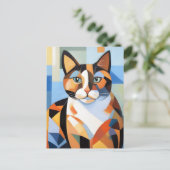 Cubist Calico Cat Komposition Gemälde Postkarte (Stehend Vorderseite)