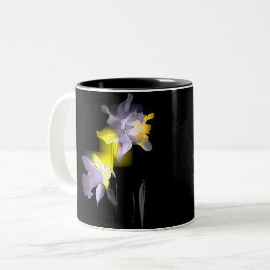 Cubist Daffodils Zweifarbige Tasse (Vorderseite Links)