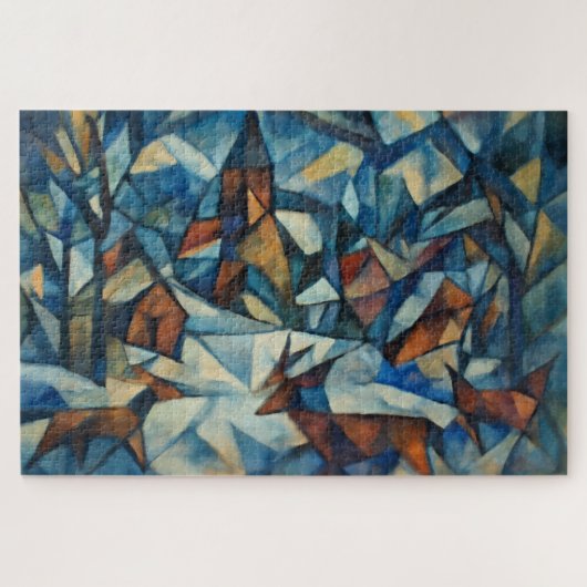 Cubist Expressionist Winter Village Jigsaw Puzzle (Horizontal)