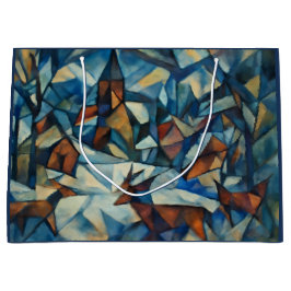 Cubist Expressionist Winter Village Large Gift Bag Große Geschenktüte