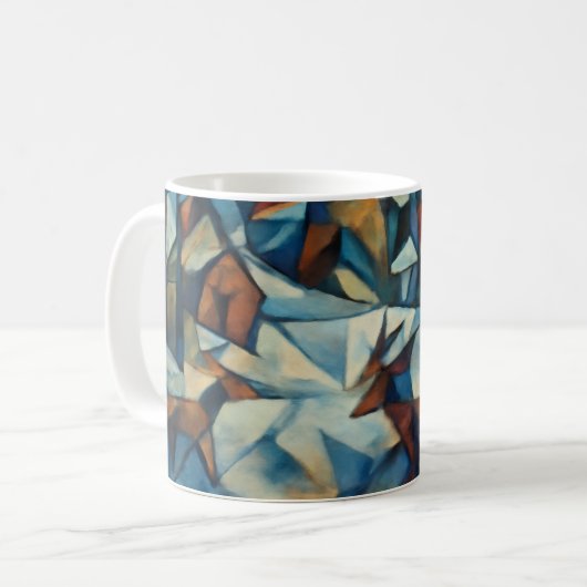 Cubist Expressionist Winter Village Mug Kaffeetasse (Vorderseite Links)