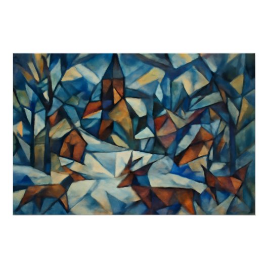 Cubist Expressionist Winter Village Poster (Vorderseite)