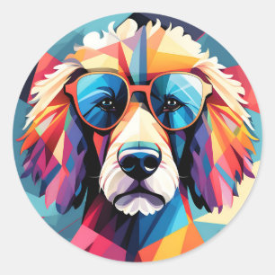 Cubist Poodle Dog Runder Aufkleber