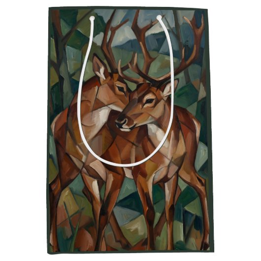 Cubist Style Reindeer Gift Bag Mittlere Geschenktüte (Vorderseite)