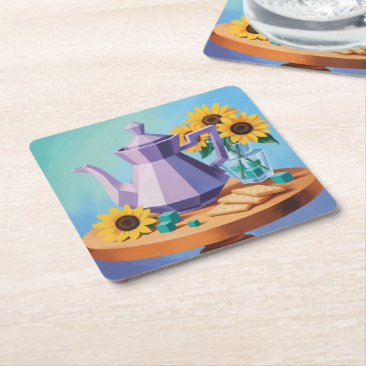 Cubist Teapot Blue Untersetzer Set (angewinkelt)