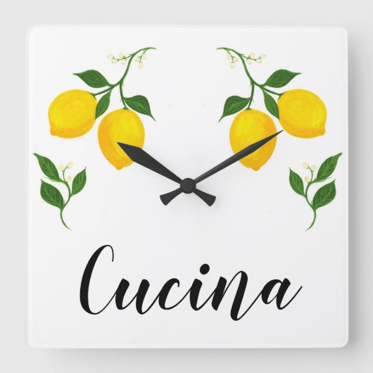 Cucina Zeichen mit Lemons und Verlassen Design Quadratische Wanduhr (Vorderseite)