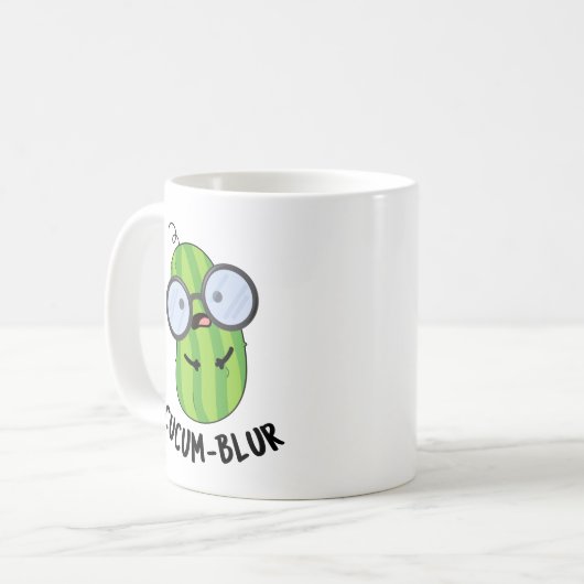 Cucum-blur Funny Veggie Cucumber Pun Kaffeetasse (Vorderseite Links)