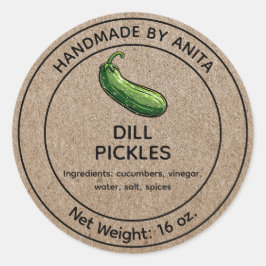 Cucumber Dill Pickles Jar Label Kraft Papierstil Runder Aufkleber