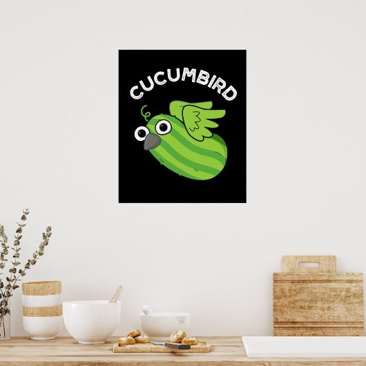 Cucumbird Funny Veggie Cucumber Pun Dark BG Poster (Küche)