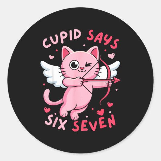 Cud Says 67 Six Seven Meme Cute Cat Valentine's Da Runder Aufkleber (Vorderseite)