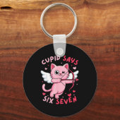 Cud Says 67 Six Seven Meme Cute Cat Valentine's Da Schlüsselanhänger (Vorderseite)