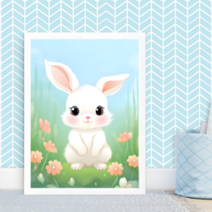 Cudded Meadow: Baby Kaninchen in Frühlingsblumen Poster