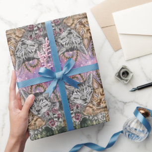 Cuddeln Katzen in Garden Bliss Wasserfarben Kunst Geschenkpapier