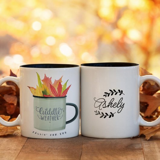 Cuddle Weather Watercolor Fall Personalized Zweifarbige Tasse