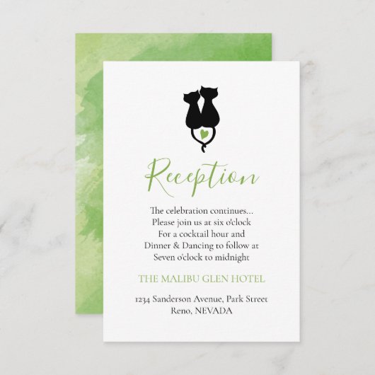 Cuddling Black Cats Love Green Heart Empfang Begleitkarte (Vorne/Hinten)