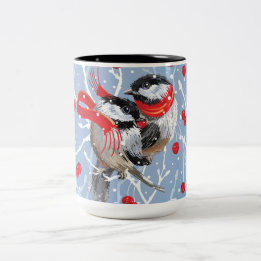 Cuddling Chickadees Christmas Sweethearts Zweifarbige Tasse