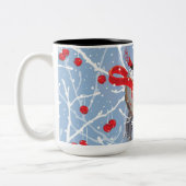 Cuddling Chickadees Christmas Sweethearts Zweifarbige Tasse (Links)