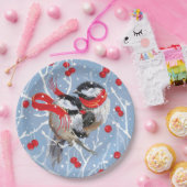 Cuddling Chickadees Weihnachten | Blau/Rot Pappteller (Party)