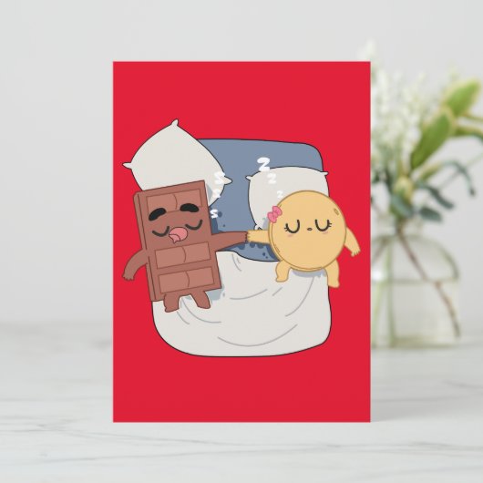 Cuddling im Sommer Funny Couple Choco und Pancake Einladung (Stehend Vorderseite)