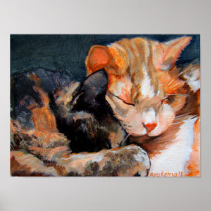 Cuddling Kittens Calico und Tan Poster