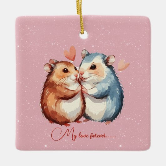 Cuddling Mice Couple Valentine Keramikornament (Vorderseite)