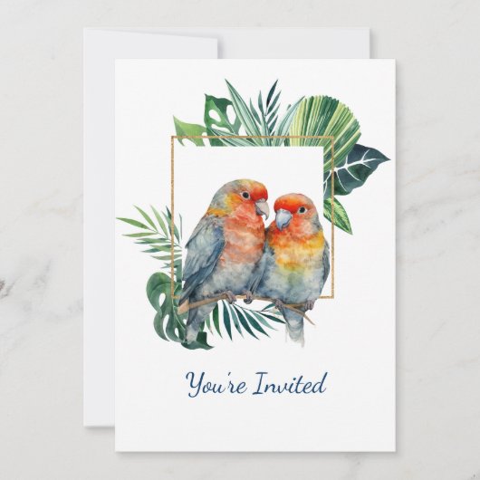 Cuddling Tropical Parrot Hochzeitstag Einladung (Vorderseite)