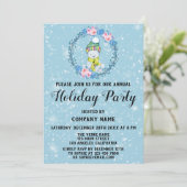 Cudly Bear Wreath Company Holiday Party Blue Snow Einladung (Stehend Vorderseite)