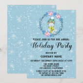 Cudly Bear Wreath Company Holiday Party Blue Snow Einladung (Vorne/Hinten)