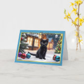 Cudly Black Kitten Weihnachtskarte Karte (Gelbe Blume)