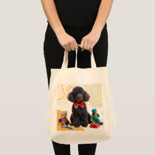 Cudly Black Poodle Chenille Tote Bag Tragetasche