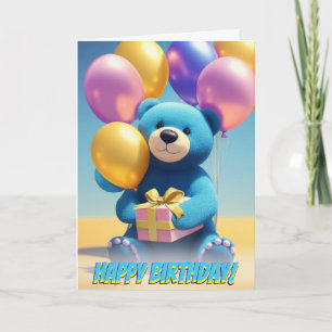 Cudly Blue Teddy Bear Party Balloons Birthday Karte