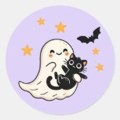 Cudly Ghost & Black Cat - Halloween Runder Aufkleber (Vorderseite)