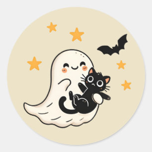 Cudly Ghost & Black Cat - Halloween Runder Aufkleber