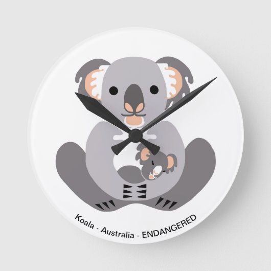 Cudly KOALA - Tierliebhaber - gefährdete Tiere Runde Wanduhr (Vorderseite)