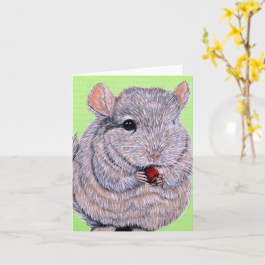 Cudly Nibbling Chinchilla Malerei Karte (Gelbe Blume)