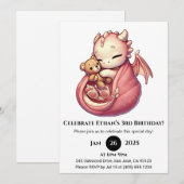 Cudly Pink Dragon Birthday Einladung (Vorne/Hinten)