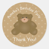 Cudly Teddy Bear First Birthday Party Danke Runder Aufkleber (Vorderseite)