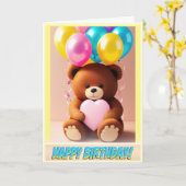 Cudly Teddy Bear Liebe Herzstück und Balloons Gebu Karte (Gelbe Blume)