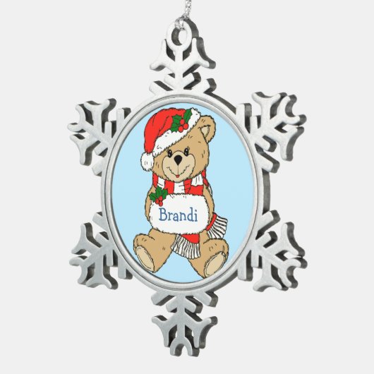 Cudly Teddy Bear Personalisiert Weihnachten Schneeflocken Zinn-Ornament (Rechts)