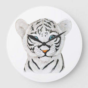 Cudly White Tiger Art - Niedliche Wildlife Art Große Wanduhr