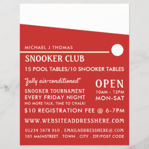 Cue Ball, Pool Club, Snooker Club Werbung Flyer