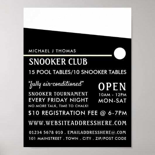 Cue Ball, Pool Club, Snooker Club Werbung Poster (Vorne)