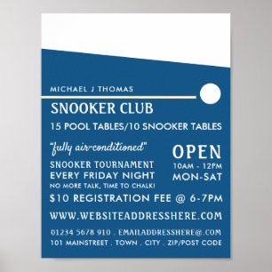 Cue Ball, Pool Club, Snooker Club Werbung Poster